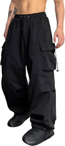 ZAFUL Pantalones cargo de paracaídas para hombre, ajuste holgado, pantalones Y2K, con cordón, pantalones casuales con diseño de bolsillo, pantalones