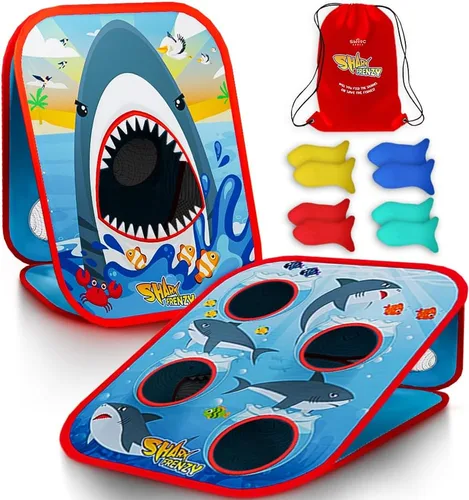 SWOOC Games® - Shark Frenzy™ | Juego de lanzamiento de bolsa de puf 2 en 1 para niños | Juegos de fiesta para niños con configuración en 5 segundos
