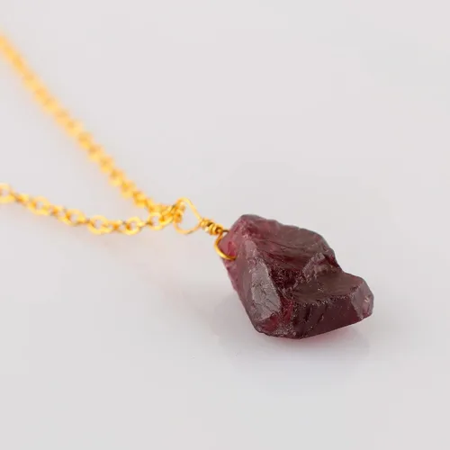 Miniatura 2 de Thecraftman - Collar con colgante de piedra preciosa de granate rojo crudo, piedras de grado AAA ásperas, chapado en oro de 14 quilates, joyería