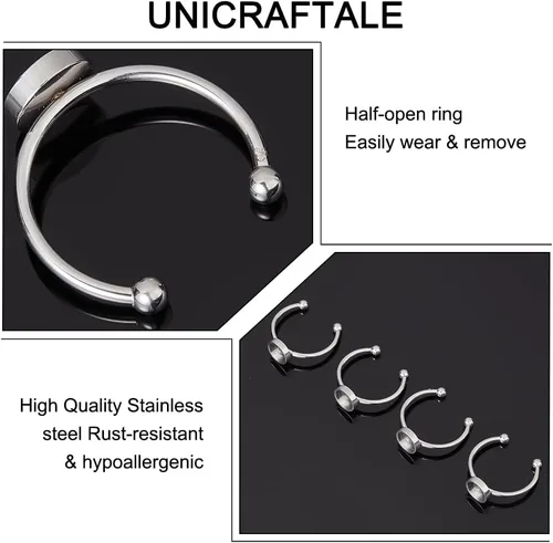 Miniatura 5 de UNICRAFTALE Juego de 20 anillos de dedo de cúpula en blanco semicircular – acero inoxidable, diseño simple y único con cabujones de vidrio