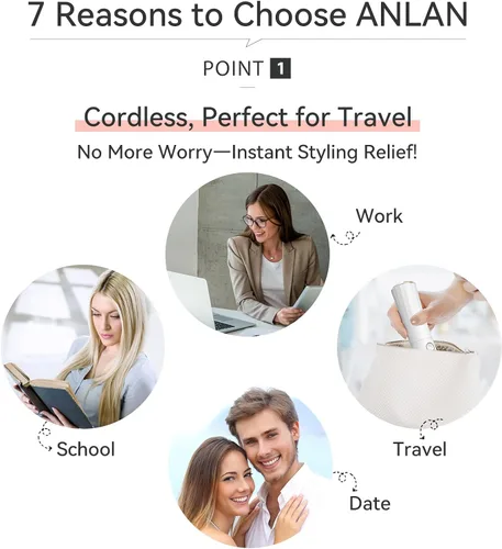 Miniatura 3 de ANLAN Cepillo alisador de pelo inalámbrico portátil para viajes, mini peine alisador iónico caliente para mujeres, recargable y apto para viajes