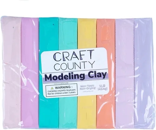 Craft County Arcilla para modelar – 1 libra (ocho barras de colores surtidos) – Uso para Claymation, Modelos y Stop Motion (pasteles)