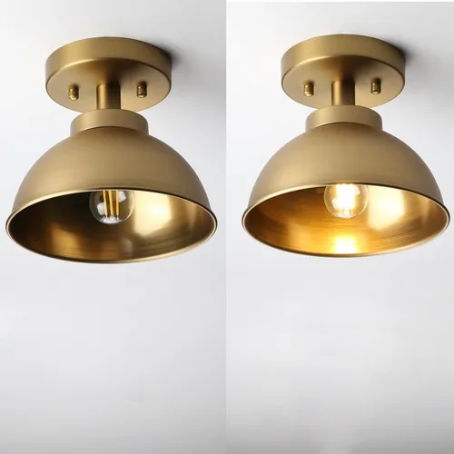 Miniatura 9 de Pathson Lámpara de techo empotrada de metal, lámpara de techo con acabado de latón vintage, lámpara de techo con base E26 de cable duro para sala