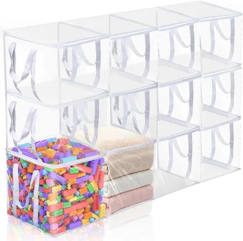 12 organizadores de plástico transparente de 12 x 12 x 12 pulgadas, bolsas de almacenamiento con cremallera y asas reforzadas para ropa, suministros
