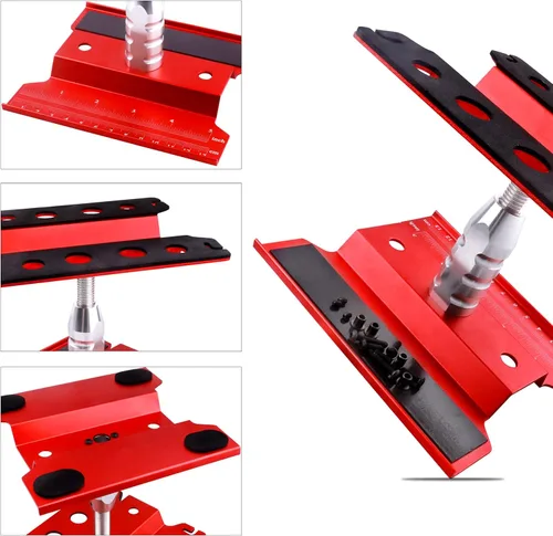 Miniatura 4 de Soporte de trabajo para auto a control remoto, estación de trabajo de reparación de aluminio, rotación de 360 grados, inferior con bandeja de Rojo