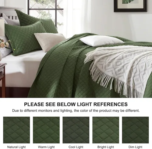 Miniatura 4 de SunStyle Home Colchas Tamaño Queen Verde Oliva, Cubrecamas Edredón Ligero, Juego de Ropa de Cama Tamaño Full Queen, Colcha Coverlet con Costuras 01