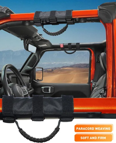Miniatura 2 de Savadicar Paquete de 4 Asas de Agarre de Barra Enrollable Compatible con 1955-2023 Jeep Wrangler CJ YJ TJ JK JL 4XE & Gladiator JT, Soporte de Negro
