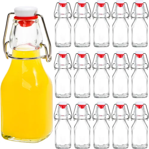 Tebery Paquete de 15 botellas de cerveza de 5 onzas con tapas fáciles a prueba de fugas, botellas cuadradas de vidrio para kombucha, kéfir, extracto