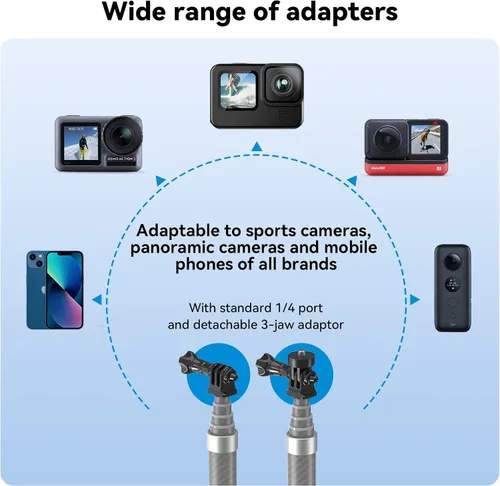 Miniatura 4 de Invisible Selfie Stick 3.9 ft/47.2 "Monopod de fibra de carbono telescópica poste para Insta360 X5/X4/X3/X2 GOPro 13 12 11 10 9 8 DJI Action 5 Pro