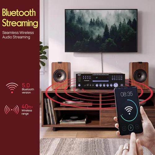 Miniatura 3 de Pyle Receptor de cine en casa Bluetooth de 1000 W, sistema de amplificador estéreo de sonido envolvente de 5.2 canales con 4K Ultra HD, video 3D