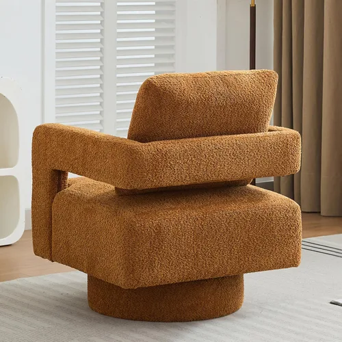 Miniatura 4 de Setawix Boucle - Sillas giratorias de barril, cómodo sillón giratorio mullido, moderno con rotación de 360° con brazos abiertos, sofá individual