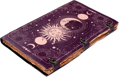 Miniatura 2 de Diario Impreso Sun & Moon, Diario Rayado Antiguo Hecho a Mano con Borde Barbado, Cuaderno de Cuero, Cuaderno de Bocetos de Cuero, Diario