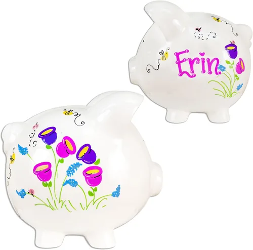 Miniatura 12 de My Bambino Hucha personalizada pintada a mano para niñas, grande, de cerámica, color blanco, tapón extraíble (sirena)