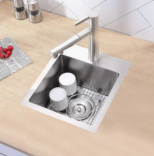 Miniatura 5 de Fregadero de barra de montaje superior, de 15x15 pulgadas, fregadero de cocina pequeño para RV, fregadero de barra húmeda de acero inoxidable hecho