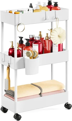 Miniatura 15 de Pipishell Carrito de almacenamiento delgado con ruedas, organizador de baño de 3 niveles y carrito de almacenamiento, carritos rodantes para baño