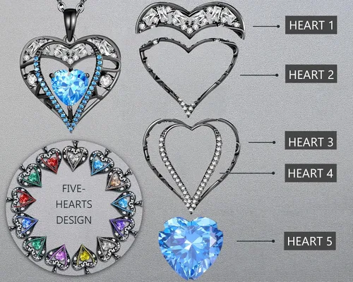 Miniatura 35 de Collar de cristal de 5 corazones, chapado en oro rosa de 18 quilates, colgante con cadena de plata de ley 925 de 18 + 2 pulgadas, joyería de piedra