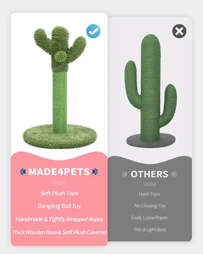 Miniatura 7 de Made4Pets Poste Rascador para Gatos, 21.7" Rascador de Gatos con Forma de Cactus, Poste Rascador para Gatitos con Cuerda de Sisal Natural para Gatos