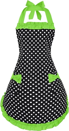 Miniatura 20 de Violet Mist Lindos delantales negros para mujeres con bolsillos, delantales vintage retro elegantes para niñas con lazo, vestido sexy de los años