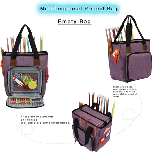 Miniatura 2 de Bolsa de almacenamiento de hilo para tejer, organizador de ganchillo de gran capacidad, bolsa de viaje portátil con correa para el hombro, estuche