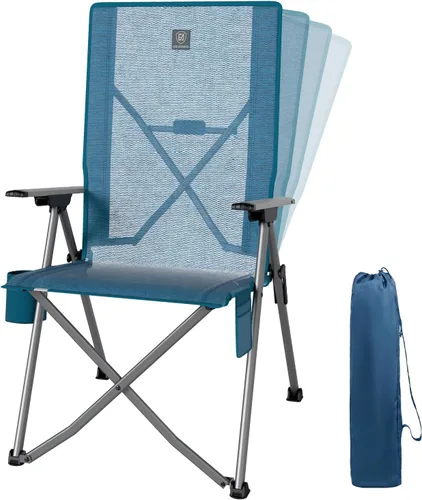 Miniatura 15 de EVER ADVANCED Sillas de campamento reclinables para adultos, ligeras, silla reclinable plegable con respaldo ajustable, sillas de salón de 4 Negro
