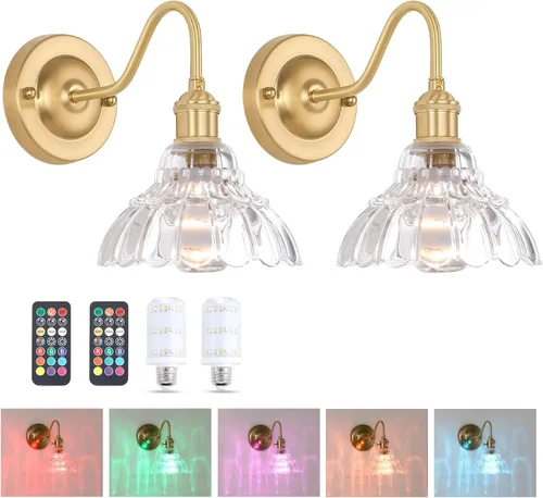 Miniatura 34 de Shenmoyl Aplique de Pared Vintage con Pantalla de Cristal con Patrón de Lirio de los Valles Verde, Cadena Ajustable, Luz de Pared Montada Retro