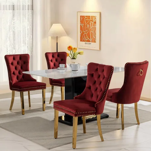 Miniatura 26 de SoarFlash Juego de 2 sillas de comedor de tela de lino, sillas de comedor tapizadas con ribete de cabeza de clavo y patas de madera de color claro