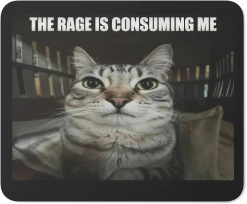 Graciosa alfombrilla para ratón con meme de gato "La rabia me está consumiendo", antideslizante, para juegos, base de goma para computadora PC, para