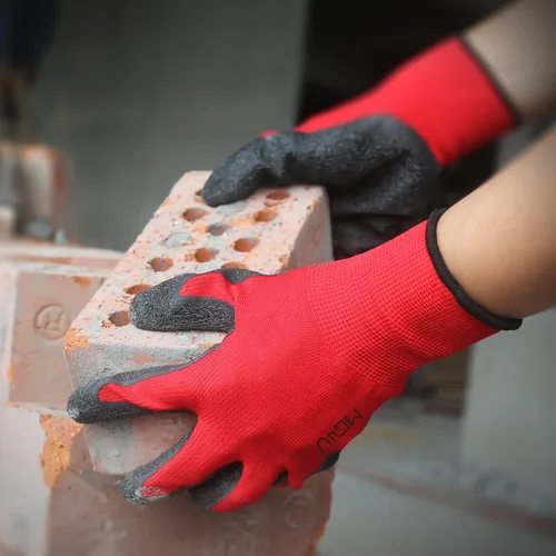 Miniatura 3 de MIG4U Guantes de trabajo de látex arrugado, agarre mejorado para jardinería, manejo de paquetes de almacén Rojo-20 pares