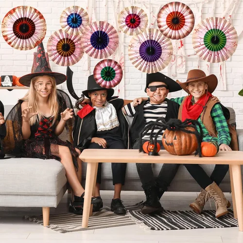 Miniatura 7 de Dispowreath Juego de 9 abanicos de Halloween para colgar en los ojos, decoración de pared de globos oculares aterradores, decoración de pared