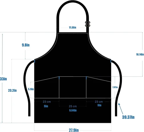 Miniatura 6 de Delantal largo de chef 3 bolsillos delantales de cocina para hombres mujeres tirantes ajustables delantal restaurante cocina
