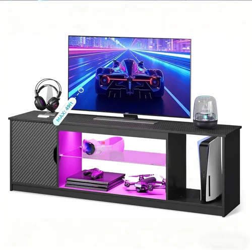 Miniatura 7 de Bestier Soporte de TV LED de 57 pulgadas para televisores de 55/60/65 pulgadas, centro de entretenimiento para juegos con luces RGB, estantes