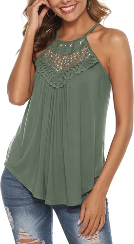 Miniatura 3 de Bluetime - Camisetas sin mangas con cuello halter para mujer, de encaje, con tirantes delgados, para verano