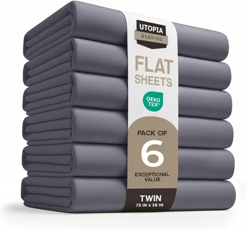 Utopia Bedding Sábanas Planas - Paquete de 6 - Tela de Microfibra Cepillada Suave - Sábana Superior Resistente al Encogimiento y Decoloración - Gris