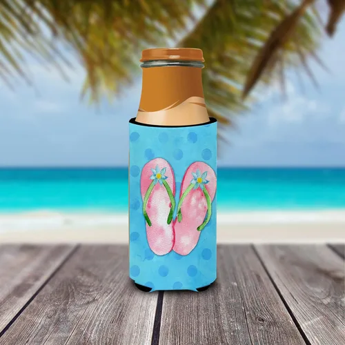 Miniatura 3 de Caroline's Treasures BB8221MUK - Chanclas color rosa con lunares azules, ultra Hugger para latas delgadas, funda enfriadora de latas azules, lavable