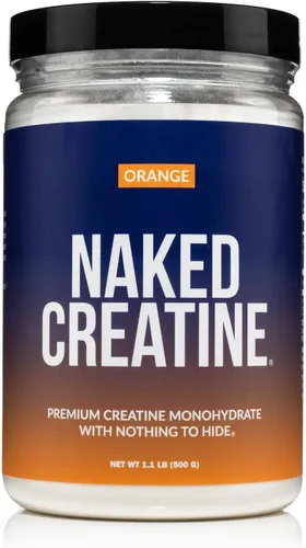 NAKED Monohidrato de creatina naranja pura micronizada - 36 porciones - 500 gramos, bulto de 1.1 lb, vegano, no transgénico, sin gluten, sin soja.