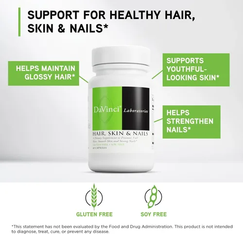 Miniatura 3 de DaVinci Laboratories Complemento para la piel y las uñas para el cabello con 5.000 mcg de biotina y 500 mg de colágeno, 60 cápsulas – Anti