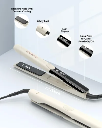 Miniatura 6 de Annlary - Plancha de pelo de 1 pulgada y rizador de pelo de titanio cerámico iónico de 2 en 1 con voltaje dual, con silicona resistente al calor