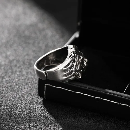 Miniatura 7 de Yumikoo Anillo de león para hombre, anillo de titanio y acero inoxidable abierto y ajustable
