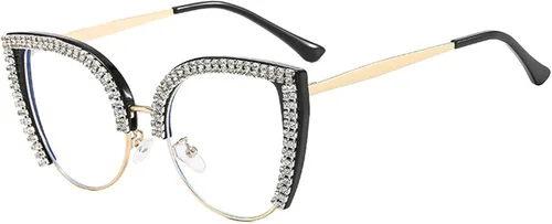 Miniatura 3 de willochra Lindas gafas de ojo de gato con diamantes de imitación brillantes, divertidos lentes de bloqueo de luz azul para mujeres y niñas