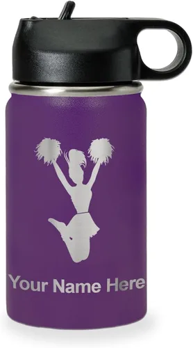 Miniatura 47 de LaserGram Botella de agua personalizada, animadora, acero inoxidable de doble pared aislada al vacío con popote superior, regalo grabado