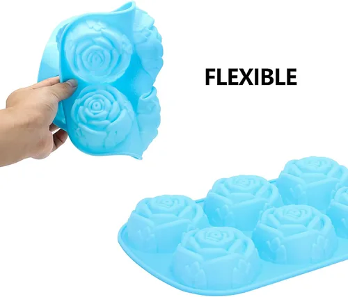 Miniatura 3 de Moldes de silicona para rosas, 5 paquetes, molde antiadherente para cubitos de hielo de flores de rosas de 6 cavidades para dulces, jabón, cupcakes