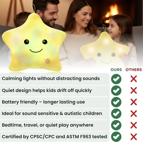 Miniatura 4 de Almohada de felpa con luces parpadeantes de 15 pulgadas de alta calidad, juguetes sensoriales para niños con autismo, decoración de habitación