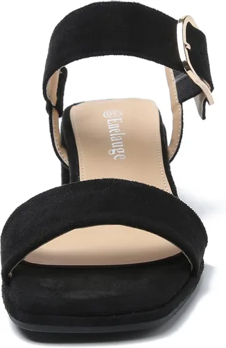 Miniatura 7 de Enelauge Sandalias de tacón grueso con correa en el tobillo y puntera abierta para mujer, zapatos de tacón bajo y grueso, cómodos zapatos de tacón