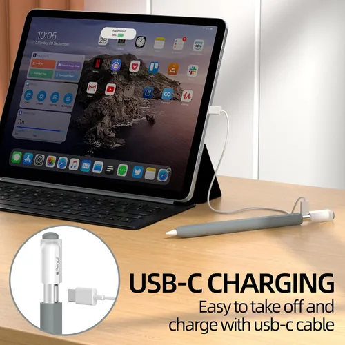 Miniatura 2 de AZF Compatible con Apple Pencil USB C, funda protectora de silicona antideslizante para Apple Pencil (USB-C), soporte magnético (gris)