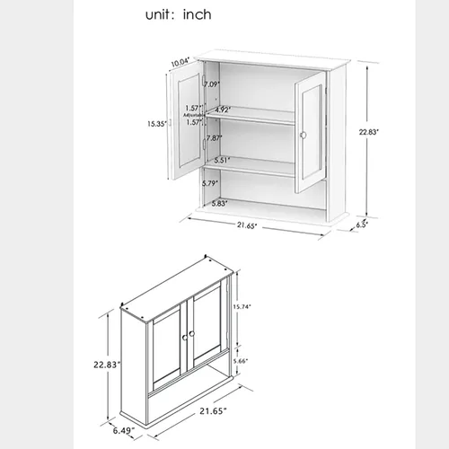 Miniatura 2 de Gabinete con puertas de cristal, gabinete de boticario de baño con 2 puertas, Gabinetes para cocina de pared, boticario de baño, 22 pulgadas