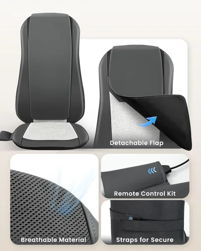 Miniatura 6 de COMFIER - Masajeador Shiatsu de espalda completa para silla con calor, con 2 velocidades Shiatsu, almohadilla de masaje para silla con punto
