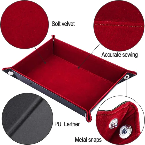 Miniatura 2 de SIQUK Bandeja de Dados de Doble Cara Plegable Rectangular de Cuero PU y Portadados de Terciopelo Burdeos