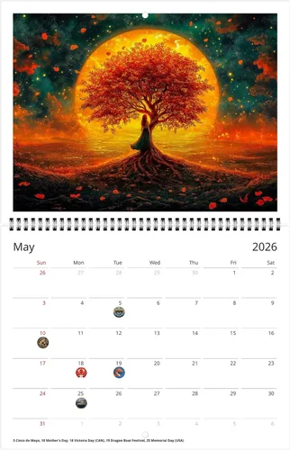 Miniatura 9 de Calendario de pared 2026 Árbol de la vida de Kaleidoscope Artisan – Diseños místicos encantadores con días festivos