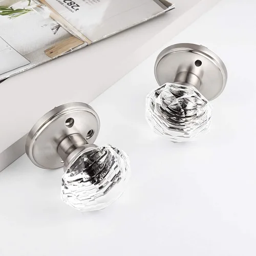 Miniatura 2 de Perillas de puerta de privacidad de níquel satinado, pomo de puerta de vidrio transparente para interiores, pomo de puerta de cristal sin llave