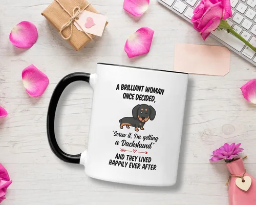 Miniatura 2 de Casitika Regalos Daschund para mujeres. Taza de café con diseño de perro salchicha con texto en inglés "Brilliant Woman Once Decidid". Regalos